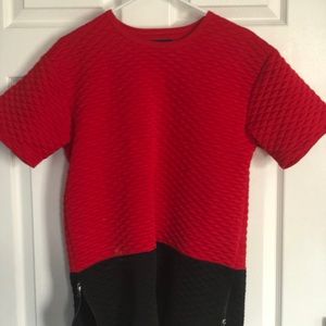 Red and black side zip tee